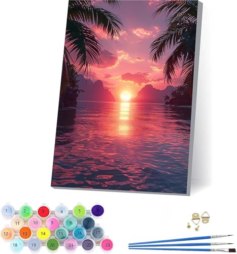 Sonnenuntergang Malen Nach Zahlen Erwachsene Mit Rahmen, Malen Nach Zahlen Rivers, DIY Set Erwachsene Mit 3 Pinseln und Acrylfarbe Knitterfreie Leinwand, Deko Wohnzimmer und Wanddeko 100x130cm L-6870 von KUEAJIOU