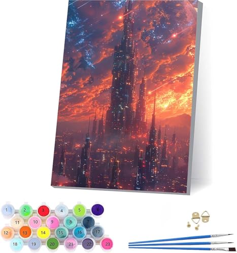 Sonnenuntergang Malen Nach Zahlen Erwachsene Mit Rahmen, Malen Nach Zahlen Stadt, DIY Set Erwachsene Mit 3 Pinseln und Acrylfarbe, Deko Wohnzimmer und Wanddeko, Geschenke für Frauen 100x130cm 8-8510 von KUEAJIOU