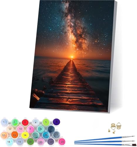 Sonnenuntergang Malen Nach Zahlen Erwachsene Mit Rahmen, Malen Nach Zahlen Sternenhimmel, DIY Set Erwachsene Mit 3 Pinseln und Acrylfarbe, Deko Wohnzimmer, Geschenke für Frauen 30x40cm 5-1397 von KUEAJIOU
