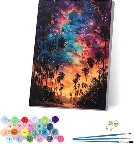 Sonnenuntergang Malen Nach Zahlen Erwachsene Mit Rahmen, Malen Nach Zahlen Sternenhimmel, DIY Set Erwachsene Mit 3 Pinseln und Acrylfarbe Knitterfreie Leinwand, Deko Wohnzimmer 100x130cm Q-3837 von KUEAJIOU
