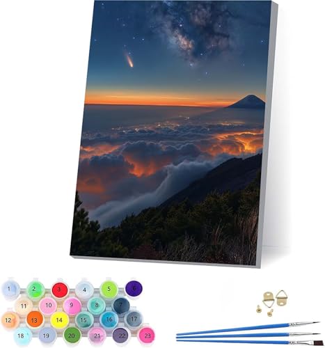 Sonnenuntergang Malen Nach Zahlen Erwachsene Mit Rahmen, Malen Nach Zahlen Sternenhimmel, DIY Set Erwachsene Mit 3 Pinseln und Acrylfarbe Knitterfreie Leinwand, Deko Wohnzimmer 70x95cm U-1929 von KUEAJIOU