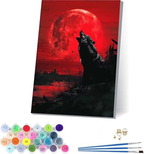 Sonnenuntergang Malen Nach Zahlen Erwachsene Mit Rahmen, Malen Nach Zahlen Wolf, DIY Set Erwachsene Mit 3 Pinseln und Acrylfarbe Knitterfreie Leinwand, Deko Wohnzimmer und Wanddeko 30x40cm N-3844 von KUEAJIOU