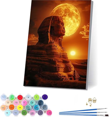 Sphinx Malen Nach Zahlen Erwachsene Mit Rahmen, Malen Nach Zahlen Sonnenuntergang, DIY Set Erwachsene Mit 3 Pinseln und Acrylfarbe Knitterfreie Leinwand, Deko Wohnzimmer und Wanddeko 100x130cm V-3160 von KUEAJIOU