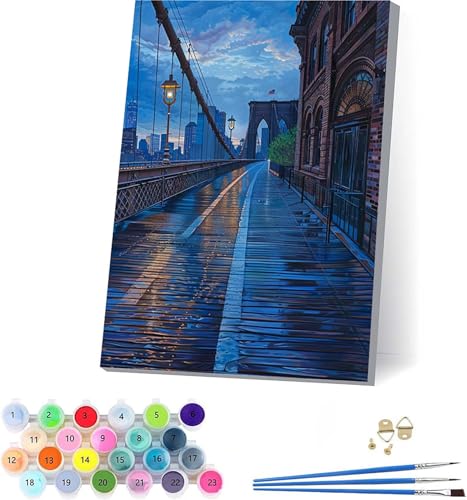 Stadt Malen Nach Zahlen Erwachsene Mit Rahmen, Malen Nach Zahlen Landschaft, DIY Set Erwachsene Mit 3 Pinseln und Acrylfarbe Knitterfreie Leinwand, Paint by Numbers für Deko Wohnzimmer 70x95cm 7-5619 von KUEAJIOU