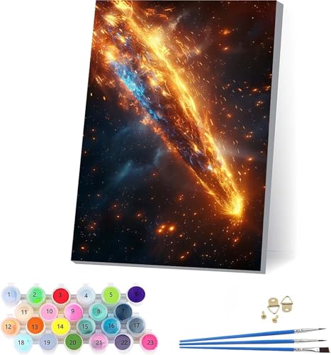 Sternenhimmel Malen Nach Zahlen Erwachsene Mit Rahmen, Malen Nach Zahlen Landschaft, DIY Set Erwachsene Mit 3 Pinseln und Acrylfarbe, Deko Wohnzimmer und Wanddeko, Geschenke für Frauen 70x95cm 1-8059 von KUEAJIOU