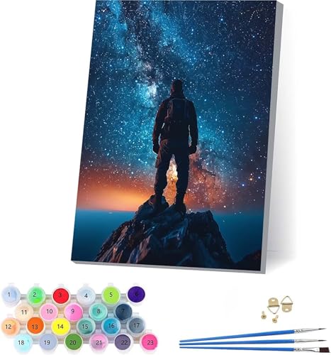 Sternenhimmel Malen Nach Zahlen Erwachsene Mit Rahmen, Malen Nach Zahlen Mann, DIY Set Erwachsene Mit 3 Pinseln und Acrylfarbe Knitterfreie Leinwand, Deko Wohnzimmer und Wanddeko 70x95cm 0-8987 von KUEAJIOU