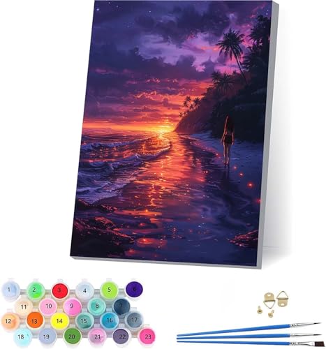 Strand Malen Nach Zahlen Erwachsene Mit Rahmen, Malen Nach Zahlen Sonnenuntergang, DIY Set Erwachsene Mit 3 Pinseln und Acrylfarbe, Deko Wohnzimmer und Wanddeko, Geschenke für Frauen 70x95cm 6-4932 Strand Malen Nach Zahlen Erwachsene Mit Rahmen, Malen Nach Zahlen Sonnenuntergang, DIY Set Erwachsene Mit 3 Pinseln und Acrylfarbe, Deko Wohnzimmer und Wanddeko, Geschenke für Frauen 70x95cm 6-4932 von KUEAJIOU