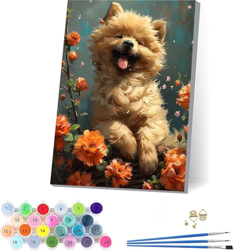 Tier Malen Nach Zahlen Erwachsene Mit Rahmen, Malen Nach Zahlen Blume, DIY Set Erwachsene Mit 3 Pinseln und Acrylfarbe Knitterfreie Leinwand, Paint by Numbers für Deko Wohnzimmer 50x65cm 0-6979 von KUEAJIOU