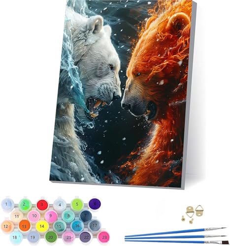 Tier Malen Nach Zahlen Erwachsene Mit Rahmen, Malen Nach Zahlen Flamme, DIY Set Erwachsene Mit 3 Pinseln und Acrylfarbe Knitterfreie Leinwand, Paint by Numbers für Deko Wohnzimmer 30x40cm 3-1264 von KUEAJIOU