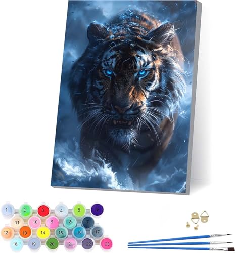 Tiger Malen Nach Zahlen Erwachsene Mit Rahmen, Malen Nach Zahlen Tier, DIY Set Erwachsene Mit 3 Pinseln und Acrylfarbe, Paint by Numbers für Deko Wohnzimmer, Geschenke für Frauen 100x135cm J-6750 von KUEAJIOU