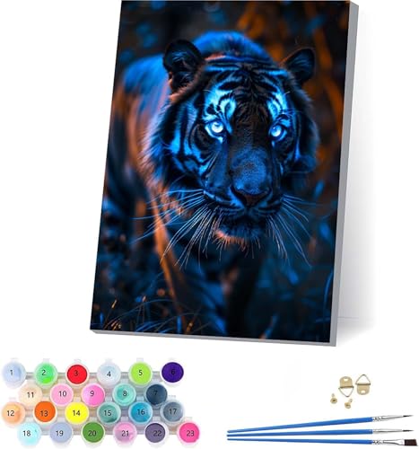 Tiger Malen Nach Zahlen Erwachsene Mit Rahmen, Malen Nach Zahlen Tier, DIY Set Erwachsene Mit 3 Pinseln und Acrylfarbe, Paint by Numbers für Deko Wohnzimmer, Geschenke für Frauen 70x95cm 1-8307 von KUEAJIOU