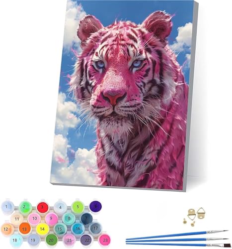 Tiger Malen Nach Zahlen Erwachsene Mit Rahmen, Malen Nach Zahlen Tier, DIY Set Erwachsene Mit 3 Pinseln und Acrylfarbe, Paint by Numbers für Deko Wohnzimmer, Geschenke für Frauen 70x95cm 1-9222 von KUEAJIOU
