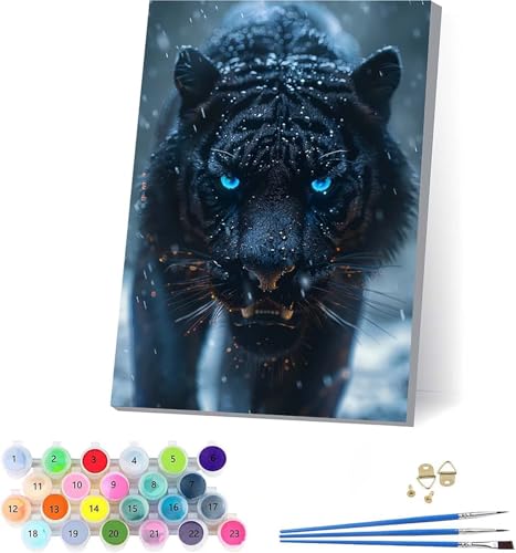 Tiger Malen Nach Zahlen Erwachsene Mit Rahmen, Malen Nach Zahlen Tier, DIY Set Erwachsene Mit 3 Pinseln und Acrylfarbe Knitterfreie Leinwand, Paint by Numbers für Deko Wohnzimmer 50x65cm M-6307 von KUEAJIOU