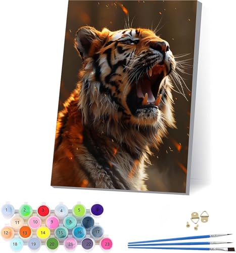 Tiger Malen Nach Zahlen Erwachsene Mit Rahmen, Malen Nach Zahlen Tier, DIY Set Erwachsene Mit 3 Pinseln und Acrylfarbe Knitterfreie Leinwand, Paint by Numbers für Deko Wohnzimmer 70x95cm 4-4612 von KUEAJIOU