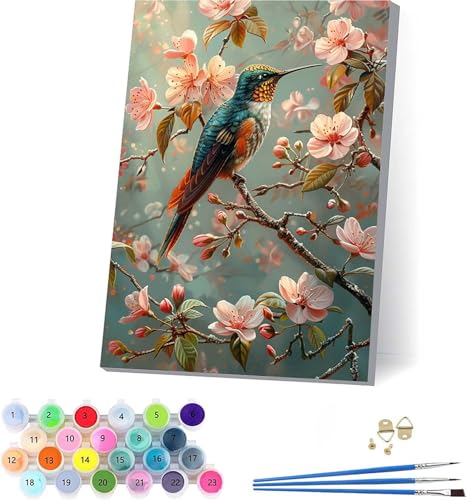 Vogel Malen Nach Zahlen Erwachsene Mit Rahmen, Malen Nach Zahlen Blume, DIY Set Erwachsene Mit 3 Pinseln und Acrylfarbe, Paint by Numbers für Deko Wohnzimmer, Geschenke für Frauen 70x95cm G-9202 von KUEAJIOU
