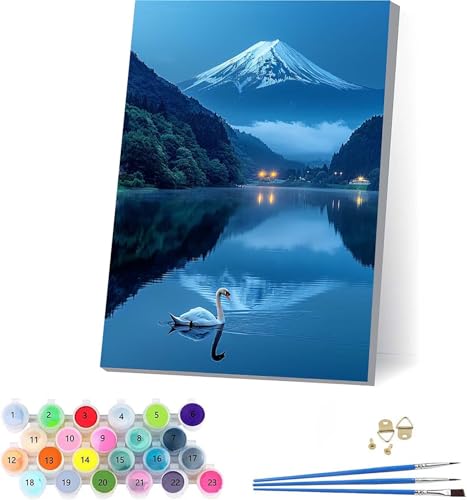Vulkan Fuji Malen Nach Zahlen Erwachsene Mit Rahmen, Malen Nach Zahlen Gans, DIY Set Erwachsene Mit 3 Pinseln und Acrylfarbe Knitterfreie Leinwand, Paint by Numbers für Deko Wohnzimmer 30x40cm T-2291 von KUEAJIOU