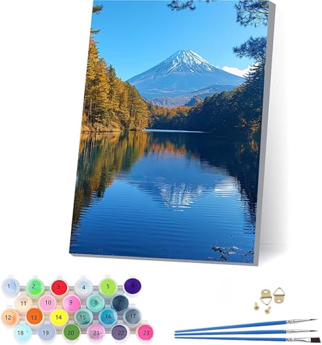 Vulkan Fuji Malen Nach Zahlen Erwachsene Mit Rahmen, Malen Nach Zahlen Landschaft, DIY Set Erwachsene Mit 3 Pinseln und Acrylfarbe Knitterfreie Leinwand, Deko Wohnzimmer und Wanddeko 70x95cm I-7460 von KUEAJIOU