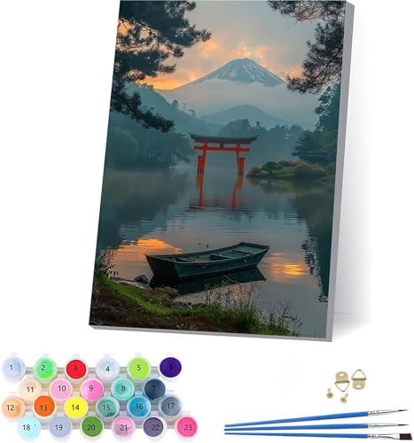 Vulkan Fuji Malen Nach Zahlen Erwachsene Mit Rahmen, Malen Nach Zahlen Rivers, DIY Set Erwachsene Mit 3 Pinseln und Acrylfarbe, Deko Wohnzimmer und Wanddeko, Geschenke für Frauen 40x50cm J-1964 von KUEAJIOU