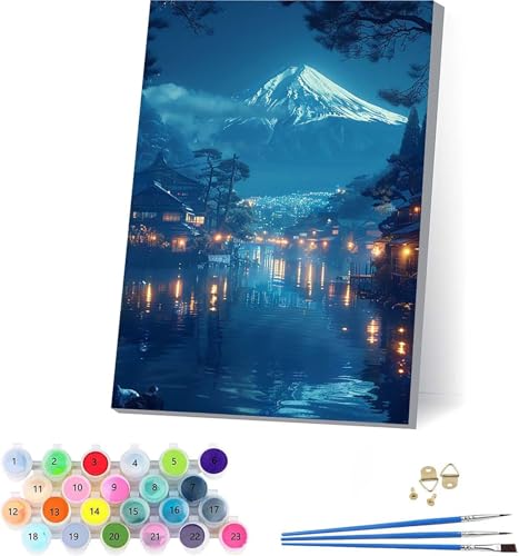 Vulkan Fuji Malen Nach Zahlen Erwachsene Mit Rahmen, Malen Nach Zahlen Rivers, DIY Set Erwachsene Mit 3 Pinseln und Acrylfarbe Knitterfreie Leinwand, Deko Wohnzimmer und Wanddeko 70x95cm D-9174 von KUEAJIOU