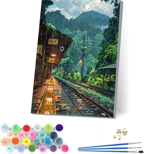 Wald Malen Nach Zahlen Erwachsene Mit Rahmen, Malen Nach Zahlen Landschaft, DIY Set Erwachsene Mit 3 Pinseln und Acrylfarbe, Paint by Numbers für Deko Wohnzimmer, Geschenke für Frauen 70x95cm 4-8535 von KUEAJIOU