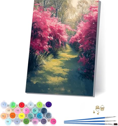 Wald Malen Nach Zahlen Erwachsene Mit Rahmen, Malen Nach Zahlen Landschaft, DIY Set Erwachsene Mit 3 Pinseln und Acrylfarbe Knitterfreie Leinwand, Paint by Numbers für Deko Wohnzimmer 70x95cm P-8263 von KUEAJIOU