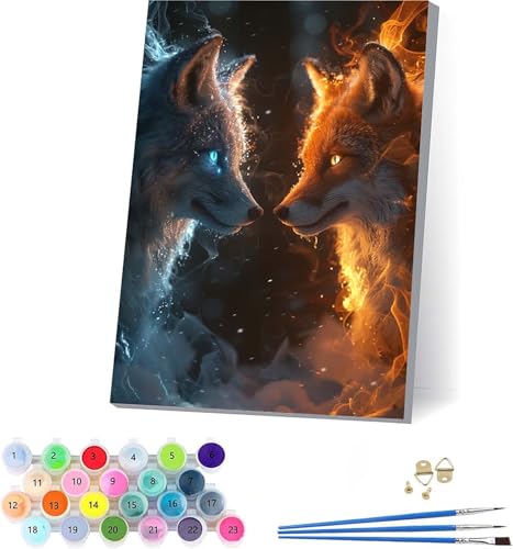 Wolf Malen Nach Zahlen Erwachsene Mit Rahmen, Malen Nach Zahlen Flamme, DIY Set Erwachsene Mit 3 Pinseln und Acrylfarbe, Paint by Numbers für Deko Wohnzimmer, Geschenke für Frauen 100x130cm J-3646 Wolf Malen Nach Zahlen Erwachsene Mit Rahmen, Malen Nach Zahlen Flamme, DIY Set Erwachsene Mit 3 Pinseln und Acrylfarbe, Paint by Numbers für Deko Wohnzimmer, Geschenke für Frauen 100x130cm J-3646 von KUEAJIOU