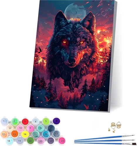 Wolf Malen Nach Zahlen Erwachsene Mit Rahmen, Malen Nach Zahlen Flamme, DIY Set Erwachsene Mit 3 Pinseln und Acrylfarbe, Paint by Numbers für Deko Wohnzimmer, Geschenke für Frauen 70x95cm 4-8803 Wolf Malen Nach Zahlen Erwachsene Mit Rahmen, Malen Nach Zahlen Flamme, DIY Set Erwachsene Mit 3 Pinseln und Acrylfarbe, Paint by Numbers für Deko Wohnzimmer, Geschenke für Frauen 70x95cm 4-8803 von KUEAJIOU