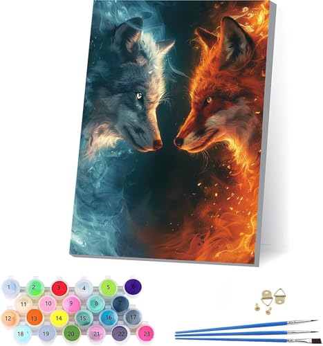 Wolf Malen Nach Zahlen Erwachsene Mit Rahmen, Malen Nach Zahlen Flamme, DIY Set Erwachsene Mit 3 Pinseln und Acrylfarbe Knitterfreie Leinwand, Paint by Numbers für Deko Wohnzimmer 70x95cm 7-6424 Wolf Malen Nach Zahlen Erwachsene Mit Rahmen, Malen Nach Zahlen Flamme, DIY Set Erwachsene Mit 3 Pinseln und Acrylfarbe Knitterfreie Leinwand, Paint by Numbers für Deko Wohnzimmer 70x95cm 7-6424 von KUEAJIOU