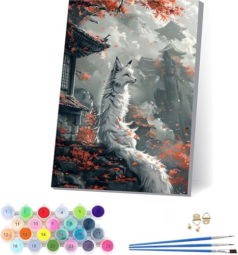 Wolf Malen Nach Zahlen Erwachsene Mit Rahmen, Malen Nach Zahlen Landschaft, DIY Set Erwachsene Mit 3 Pinseln und Acrylfarbe Knitterfreie Leinwand, Paint by Numbers für Deko Wohnzimmer 100x130cm 3-7918 von KUEAJIOU