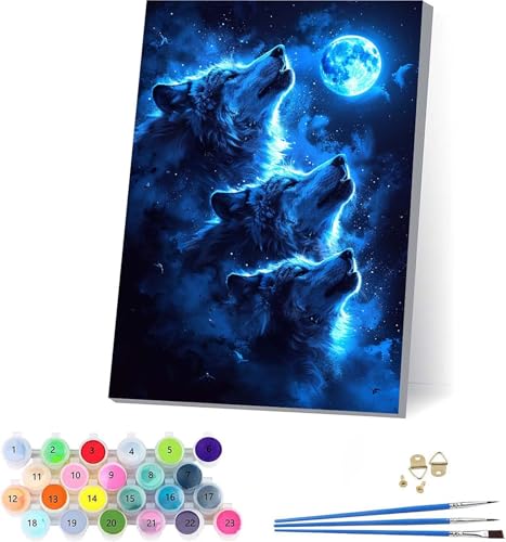 Wolf Malen Nach Zahlen Erwachsene Mit Rahmen, Malen Nach Zahlen Mond, DIY Set Erwachsene Mit 3 Pinseln und Acrylfarbe, Paint by Numbers für Deko Wohnzimmer, Geschenke für Frauen 70x95cm 5-6330 Wolf Malen Nach Zahlen Erwachsene Mit Rahmen, Malen Nach Zahlen Mond, DIY Set Erwachsene Mit 3 Pinseln und Acrylfarbe, Paint by Numbers für Deko Wohnzimmer, Geschenke für Frauen 70x95cm 5-6330 von KUEAJIOU