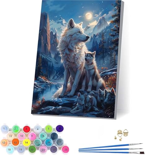 Wolf Malen Nach Zahlen Erwachsene Mit Rahmen, Malen Nach Zahlen Mond, DIY Set Erwachsene Mit 3 Pinseln und Acrylfarbe Knitterfreie Leinwand, Paint by Numbers für Deko Wohnzimmer 100x130cm 3-8726 Wolf Malen Nach Zahlen Erwachsene Mit Rahmen, Malen Nach Zahlen Mond, DIY Set Erwachsene Mit 3 Pinseln und Acrylfarbe Knitterfreie Leinwand, Paint by Numbers für Deko Wohnzimmer 100x130cm 3-8726 von KUEAJIOU