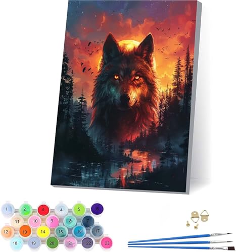 Wolf Malen Nach Zahlen Erwachsene Mit Rahmen, Malen Nach Zahlen Sonnenuntergang, DIY Set Erwachsene Mit 3 Pinseln und Acrylfarbe, Deko Wohnzimmer und Wanddeko, Geschenke für Frauen 70x95cm 5-5095 Wolf Malen Nach Zahlen Erwachsene Mit Rahmen, Malen Nach Zahlen Sonnenuntergang, DIY Set Erwachsene Mit 3 Pinseln und Acrylfarbe, Deko Wohnzimmer und Wanddeko, Geschenke für Frauen 70x95cm 5-5095 von KUEAJIOU