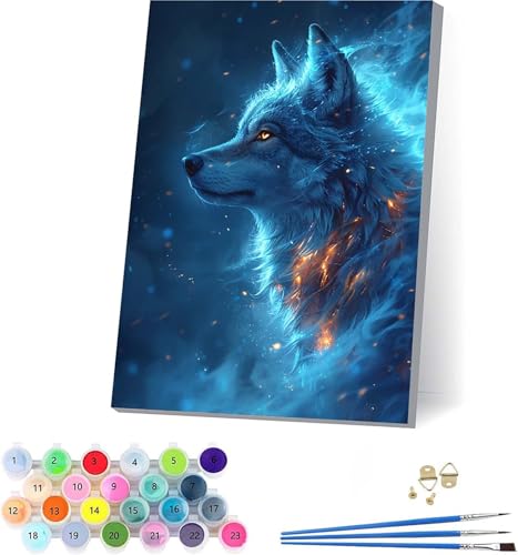 Wolf Malen Nach Zahlen Erwachsene Mit Rahmen, Malen Nach Zahlen Traum, DIY Set Erwachsene Mit 3 Pinseln und Acrylfarbe, Paint by Numbers für Deko Wohnzimmer, Geschenke für Frauen 70x95cm W-4012 von KUEAJIOU