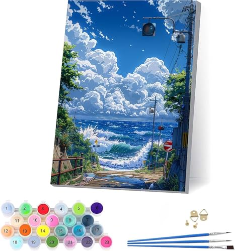 Wolke Malen Nach Zahlen Erwachsene Mit Rahmen, Malen Nach Zahlen Ozean, DIY Set Erwachsene Mit 3 Pinseln und Acrylfarbe, Paint by Numbers für Deko Wohnzimmer, Geschenke für Frauen 50x65cm X-1975 Wolke Malen Nach Zahlen Erwachsene Mit Rahmen, Malen Nach Zahlen Ozean, DIY Set Erwachsene Mit 3 Pinseln und Acrylfarbe, Paint by Numbers für Deko Wohnzimmer, Geschenke für Frauen 50x65cm X-1975 von KUEAJIOU