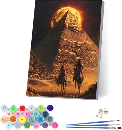 WüSte Malen Nach Zahlen Erwachsene Mit Rahmen, Malen Nach Zahlen äGypten, DIY Set Erwachsene Mit 3 Pinseln und Acrylfarbe, Paint by Numbers für Deko Wohnzimmer, Geschenke für Frauen 100x135cm H-2833 von KUEAJIOU