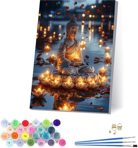 Zen Malen Nach Zahlen Erwachsene Mit Rahmen, Malen Nach Zahlen Teich, DIY Set Erwachsene Mit 3 Pinseln und Acrylfarbe, Paint by Numbers für Deko Wohnzimmer, Geschenke für Frauen 100x135cm H-2529 von KUEAJIOU