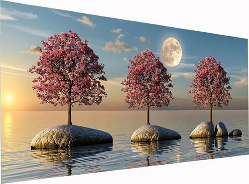 5D Diamond Painting Baum Diamond Painting Erwachsene Groß XXL 300x100cm, DIY Mond Stickerei Cross Stickerei Set, Diamant Malerei Bastelset Erwachsene, Mosaikherstellung, für Deko Wohnzimmer X-7440 von KUEGDUNG