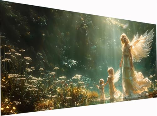 5D Diamond Painting Engel Diamond Painting Erwachsene Groß XXL 300x100cm, DIY Landschaft Stickerei Cross Stickerei Set, Diamant Malerei Bastelset Erwachsene, für Deko Wohnzimmer Geschenke 9-9054 von KUEGDUNG