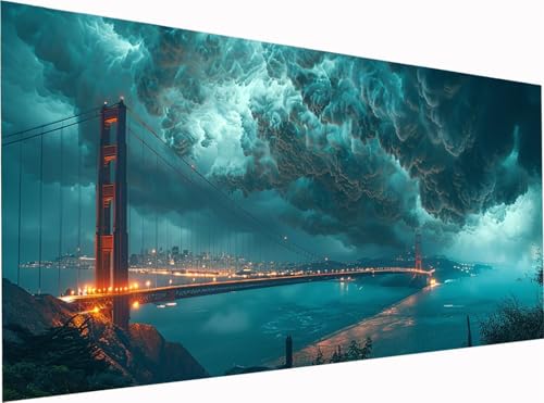 5D Diamond Painting Golden Gate Bridge Diamond Painting Erwachsene Groß XXL 300x100cm, DIY Landschaft Stickerei Cross Stickerei Set, Diamant Malerei Bastelset Erwachsene, für Deko Wohnzimmer 7-4647 von KUEGDUNG