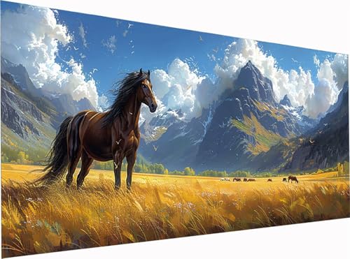 5D Diamond Painting Horse Diamond Painting Erwachsene Groß XXL 300x100cm, DIY Berg Stickerei Cross Stickerei Set, Diamant Malerei Bastelset Erwachsene, Mosaikherstellung, für Deko Wohnzimmer 0-6979 von KUEGDUNG