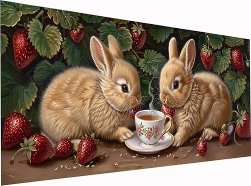 5D Diamond Painting Kaninchen Diamond Painting Erwachsene Groß XXL 200x100cm, DIY BläTter Stickerei Cross Stickerei Set, Diamant Malerei Bastelset Erwachsene, für Deko Wohnzimmer Geschenke 6-1288 von KUEGDUNG