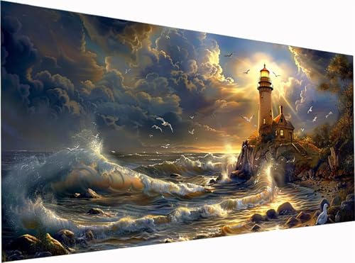 5D Diamond Painting Leuchtturm Diamond Painting Erwachsene Groß XXL 100x50cm, DIY Ozean Stickerei Cross Stickerei Set, Diamant Malerei Bastelset Erwachsene, für Deko Wohnzimmer Geschenke R-9882 5D Diamond Painting Leuchtturm Diamond Painting Erwachsene Groß XXL 100x50cm, DIY Ozean Stickerei Cross Stickerei Set, Diamant Malerei Bastelset Erwachsene, für Deko Wohnzimmer Geschenke R-9882 von KUEGDUNG
