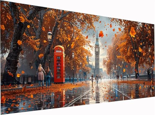 5D Diamond Painting London Diamond Painting Erwachsene Groß XXL 300x100cm, DIY StraßEnansicht Stickerei Cross Stickerei Set, Diamant Malerei Bastelset Erwachsene, für Deko Wohnzimmer Geschenke R-7613 von KUEGDUNG