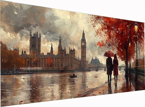 5D Diamond Painting Paar Diamond Painting Erwachsene Groß XXL 300x100cm, DIY London Stickerei Cross Stickerei Set, Diamant Malerei Bastelset Erwachsene, Mosaikherstellung, für Deko Wohnzimmer E-8717 von KUEGDUNG