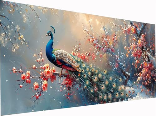 5D Diamond Painting Pfau Diamond Painting Erwachsene Groß XXL 300x100cm, DIY Blume Stickerei Cross Stickerei Set, Diamant Malerei Bastelset Erwachsene, Mosaikherstellung, für Deko Wohnzimmer S-3031 von KUEGDUNG
