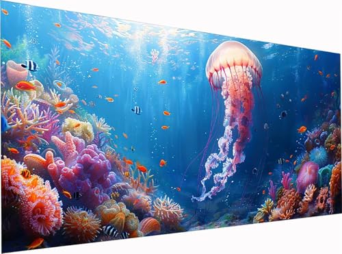 5D Diamond Painting Qualle Diamond Painting Erwachsene Groß XXL 300x100cm, DIY Fisch Stickerei Cross Stickerei Set, Diamant Malerei Bastelset Erwachsene, Mosaikherstellung, für Deko Wohnzimmer 2-7371 von KUEGDUNG