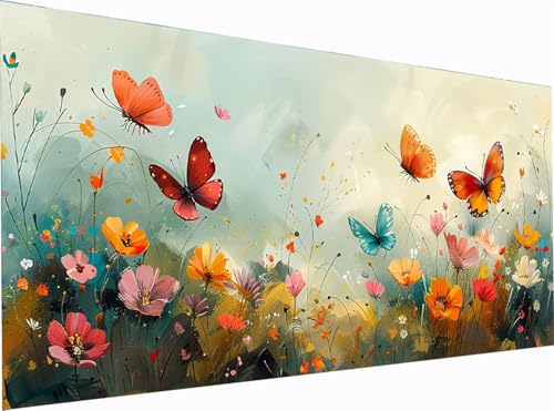 5D Diamond Painting Schmetterling Diamond Painting Erwachsene Groß XXL 300x100cm, DIY Blume Stickerei Cross Stickerei Set, Diamant Malerei Bastelset Erwachsene, für Deko Wohnzimmer Geschenke 3-5589 von KUEGDUNG