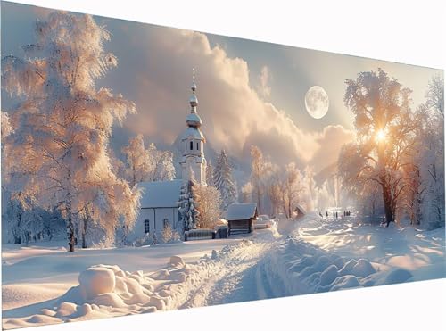 5D Diamond Painting Schneeszene Diamond Painting Erwachsene Groß XXL 300x100cm, DIY Mond Stickerei Cross Stickerei Set, Diamant Malerei Bastelset Erwachsene, für Deko Wohnzimmer Geschenke S-9652 von KUEGDUNG