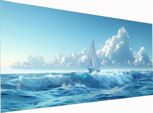 5D Diamond Painting Segelboot Diamond Painting Erwachsene Groß XXL 300x100cm, DIY Ozean Stickerei Cross Stickerei Set, Diamant Malerei Bastelset Erwachsene, für Deko Wohnzimmer Geschenke B-9810 von KUEGDUNG