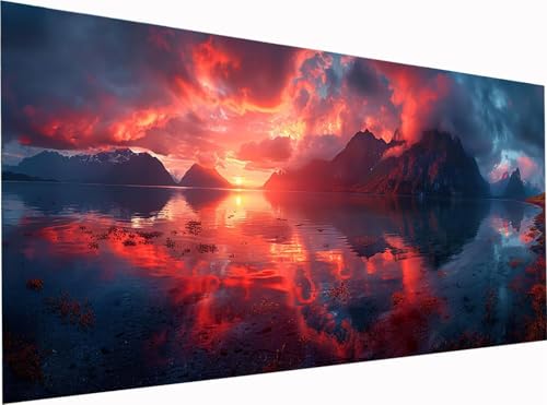5D Diamond Painting Sonnenuntergang Diamond Painting Erwachsene Groß XXL 300x100cm, DIY Berg Stickerei Cross Stickerei Set, Diamant Malerei Bastelset Erwachsene, für Deko Wohnzimmer Geschenke U-4585 von KUEGDUNG